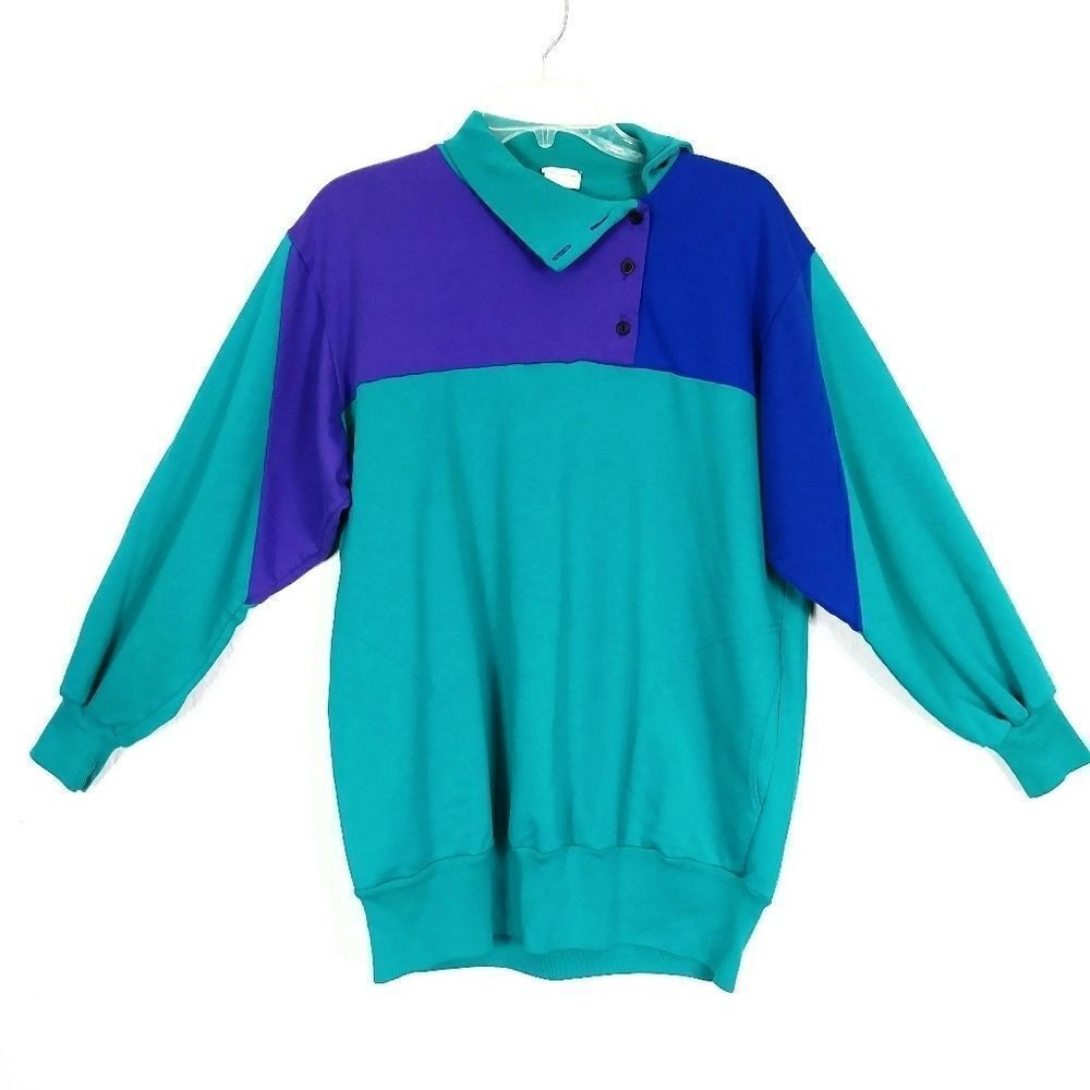 Vintage Hawaiian Cotton Green Purple Pullover Sweatshirt
